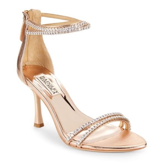 Badgley Mischka Shoes - Badgley Mischka Logan Strappy Rhinestone Open Toe Heels Size 7.5